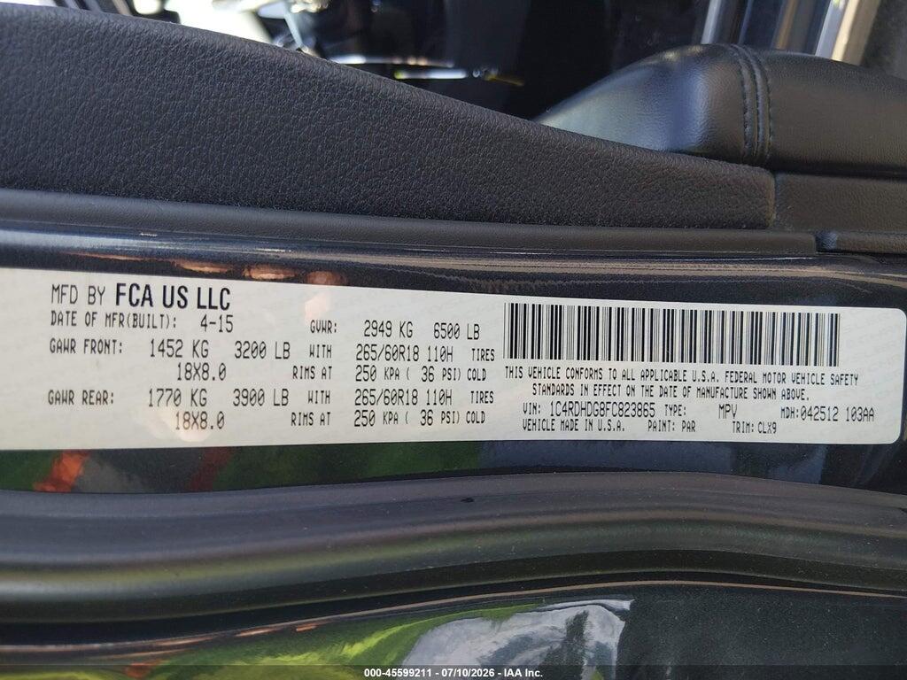 1C4RDHDG8FC823865 2015 DODGE DURANGO photo no. 9