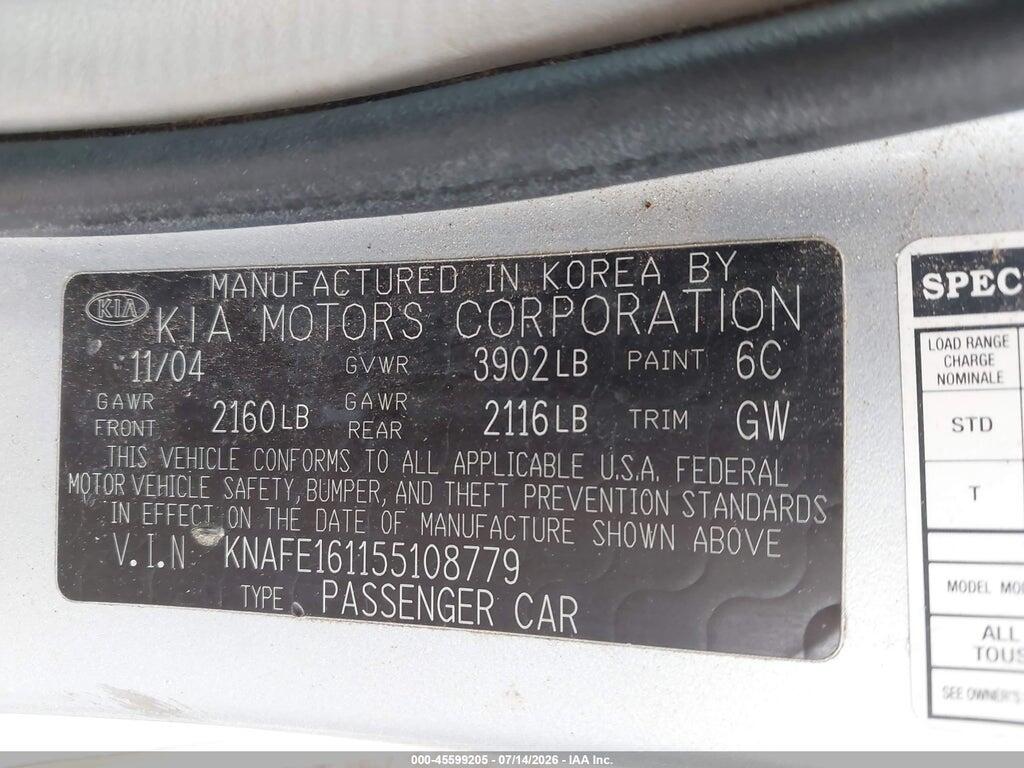 KNAFE161155108779 2005 KIA SPECTRA5 photo no. 9