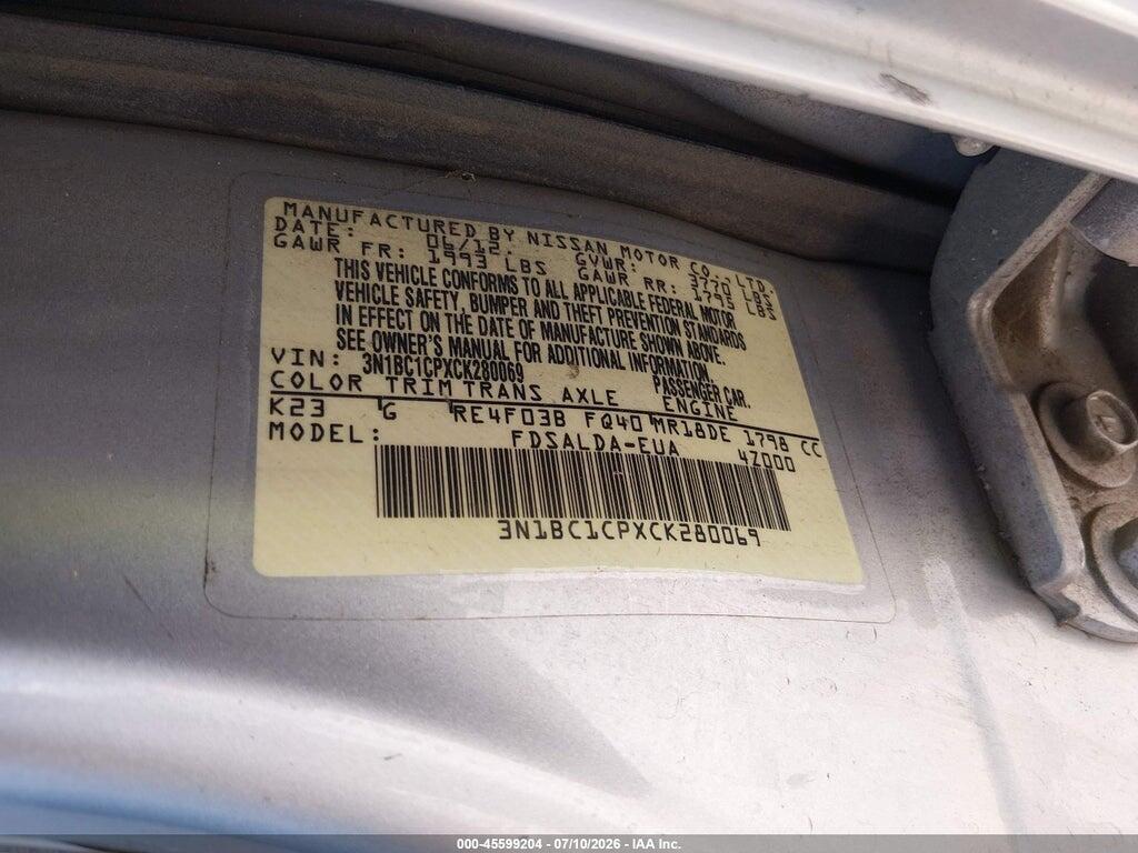 3N1BC1CPXCK280069 2012 NISSAN VERSA photo no. 9