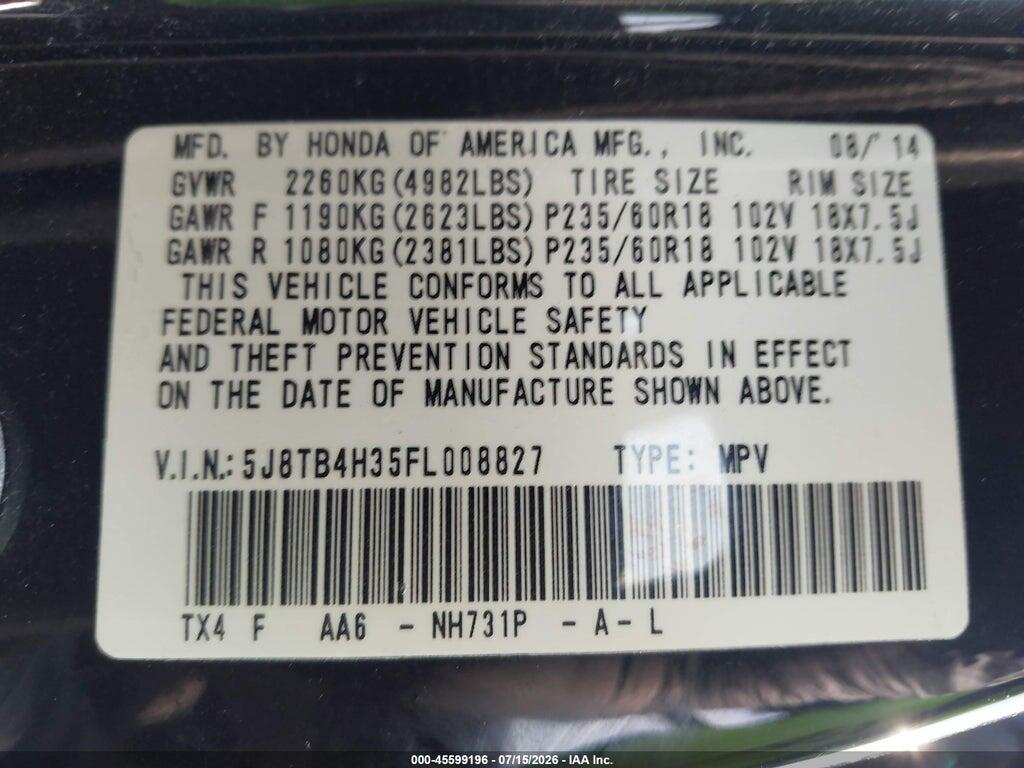 5J8TB4H35FL008827 2015 ACURA RDX photo no. 9