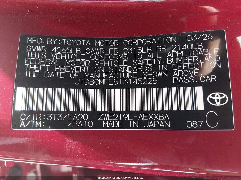 JTDBCMFE5T3145225 2026 TOYOTA COROLLA HYBRID photo no. 9