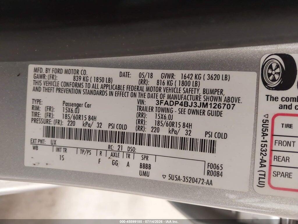 3FADP4BJ3JM126707 2018 FORD FIESTA photo no. 9