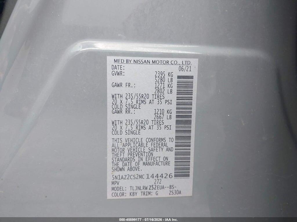 5N1AZ2CS2MC144426 2021 NISSAN MURANO photo no. 9