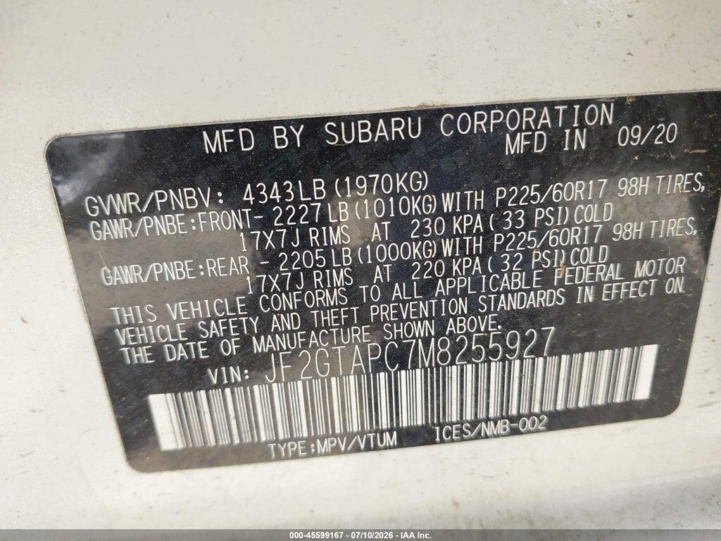 JF2GTAPC7M8255927 2021 SUBARU CROSSTREK photo no. 9