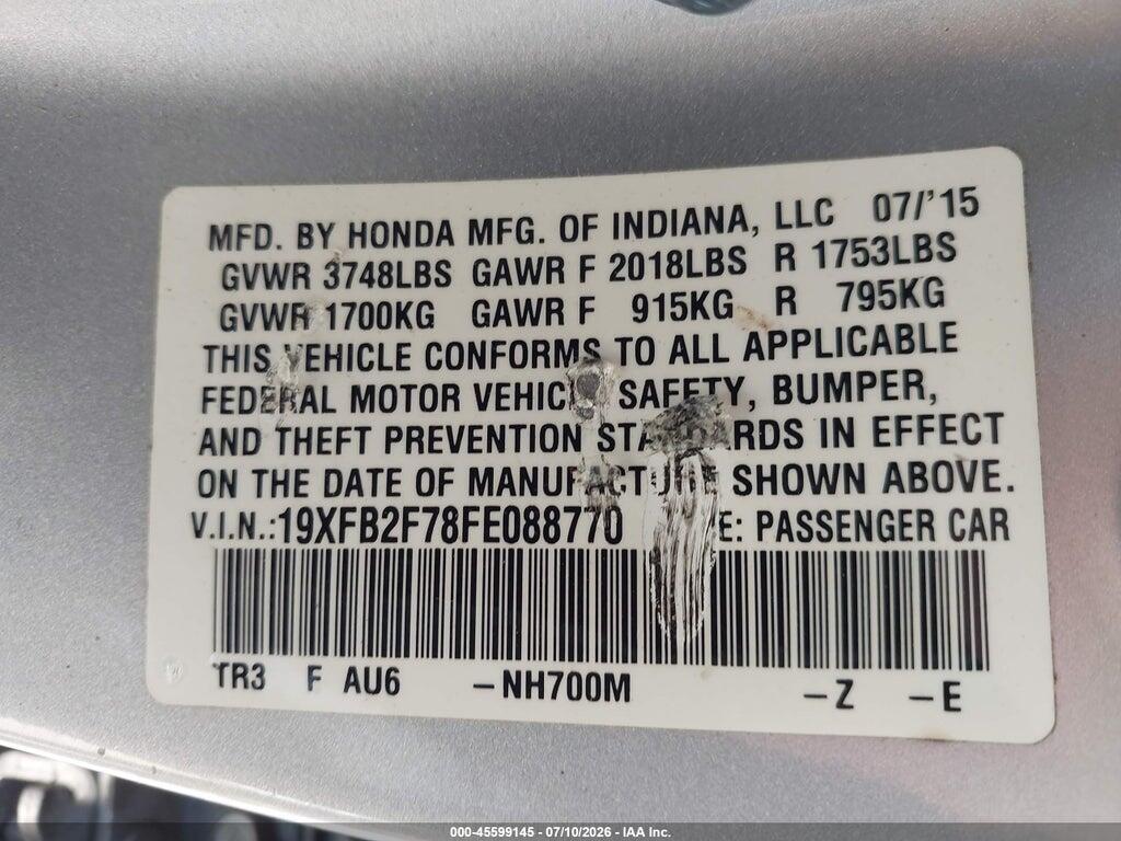 19XFB2F78FE088770 2015 HONDA CIVIC photo no. 9