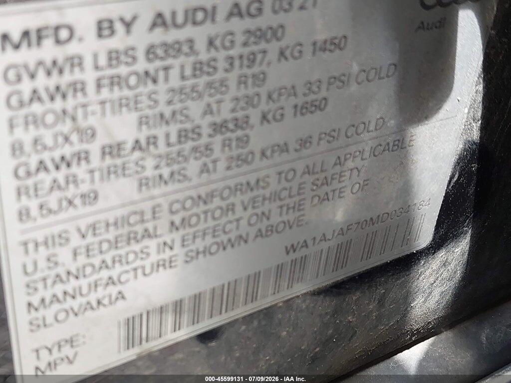 WA1AJAF70MD034184 2021 AUDI Q7 photo no. 9