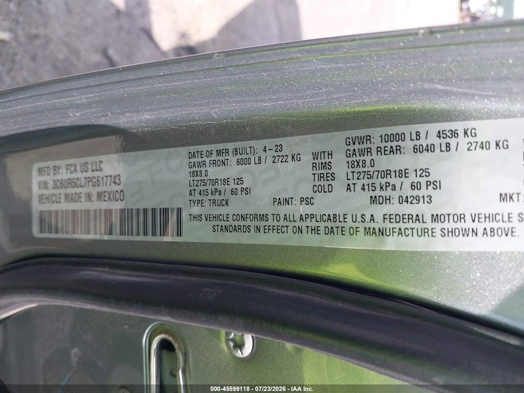 3C6UR5CL7PG617743 2023 RAM 2500 photo no. 9
