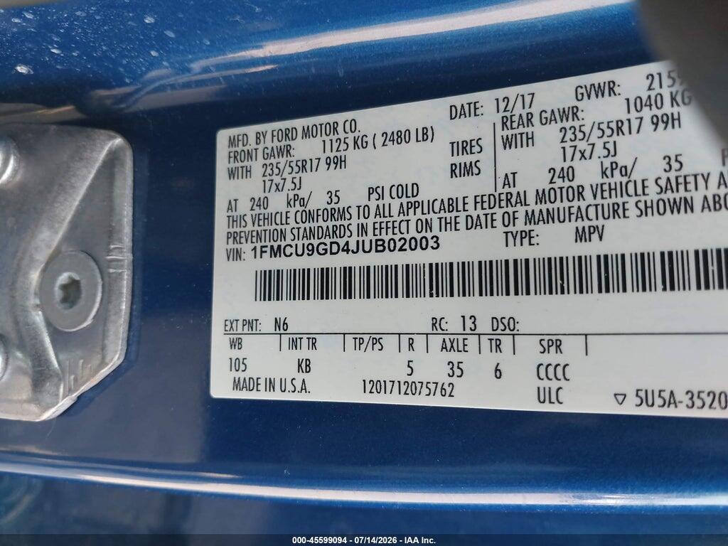 1FMCU9GD4JUB02003 2018 FORD ESCAPE photo no. 9