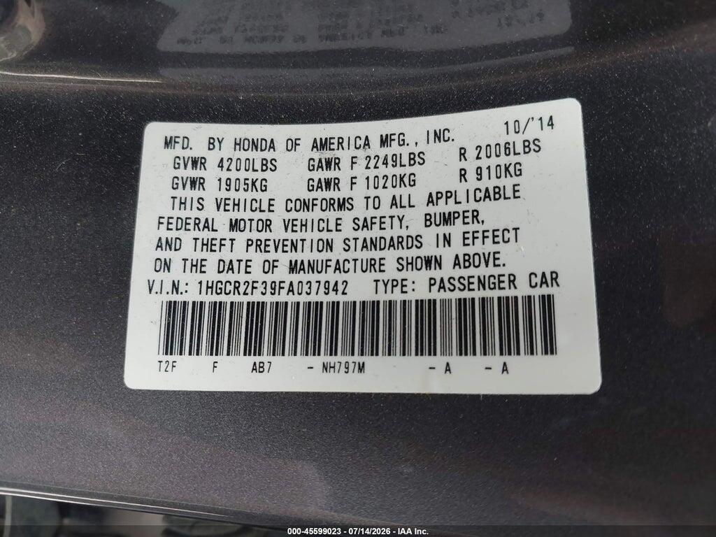 1HGCR2F39FA037942 2015 HONDA ACCORD photo no. 9