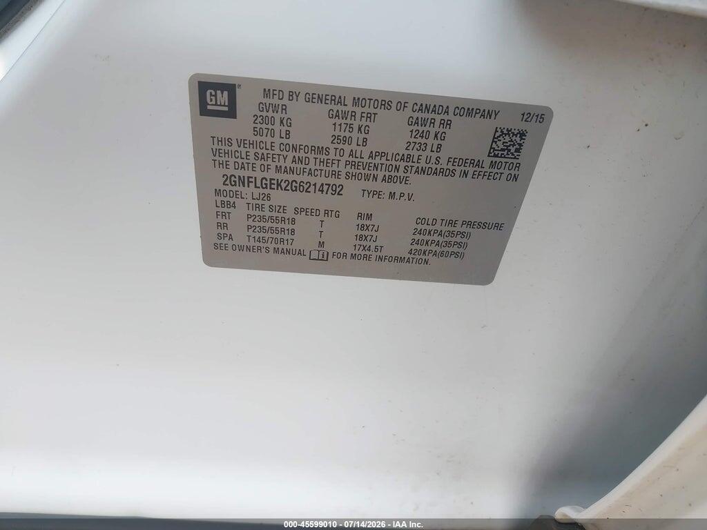 2GNFLGEK2G6214792 2016 CHEVROLET EQUINOX photo no. 9