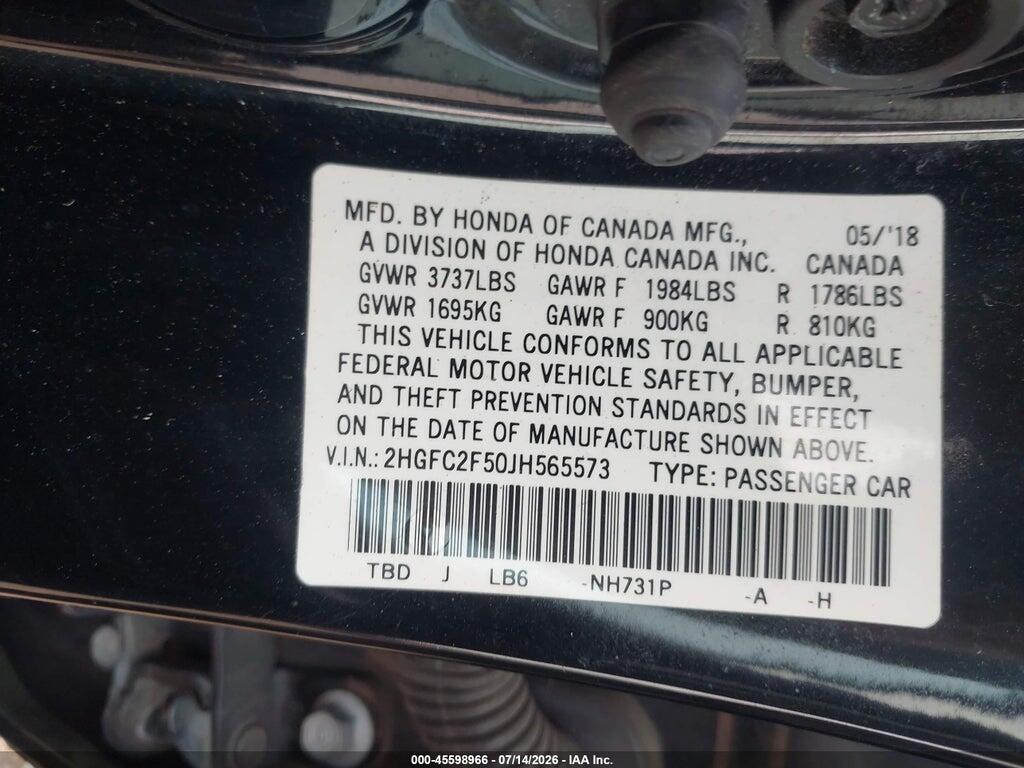 2HGFC2F50JH565573 2018 HONDA CIVIC photo no. 9