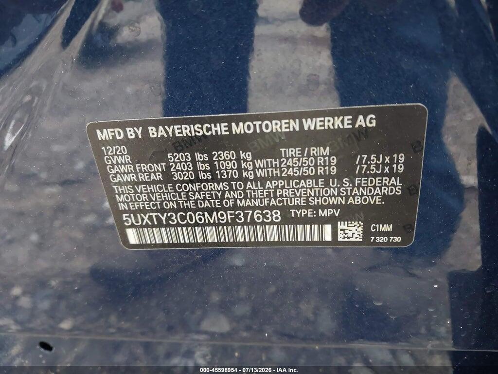 5UXTY3C06M9F37638 2021 BMW X3 photo no. 9