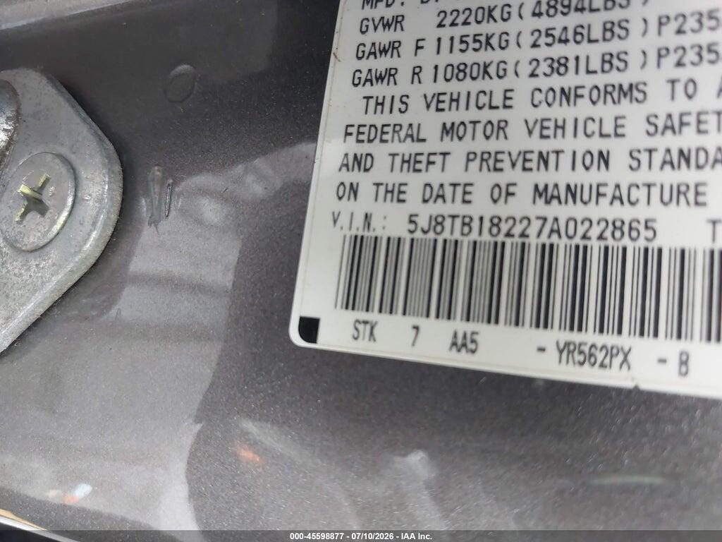 5J8TB18227A022865 2007 ACURA RDX photo no. 9
