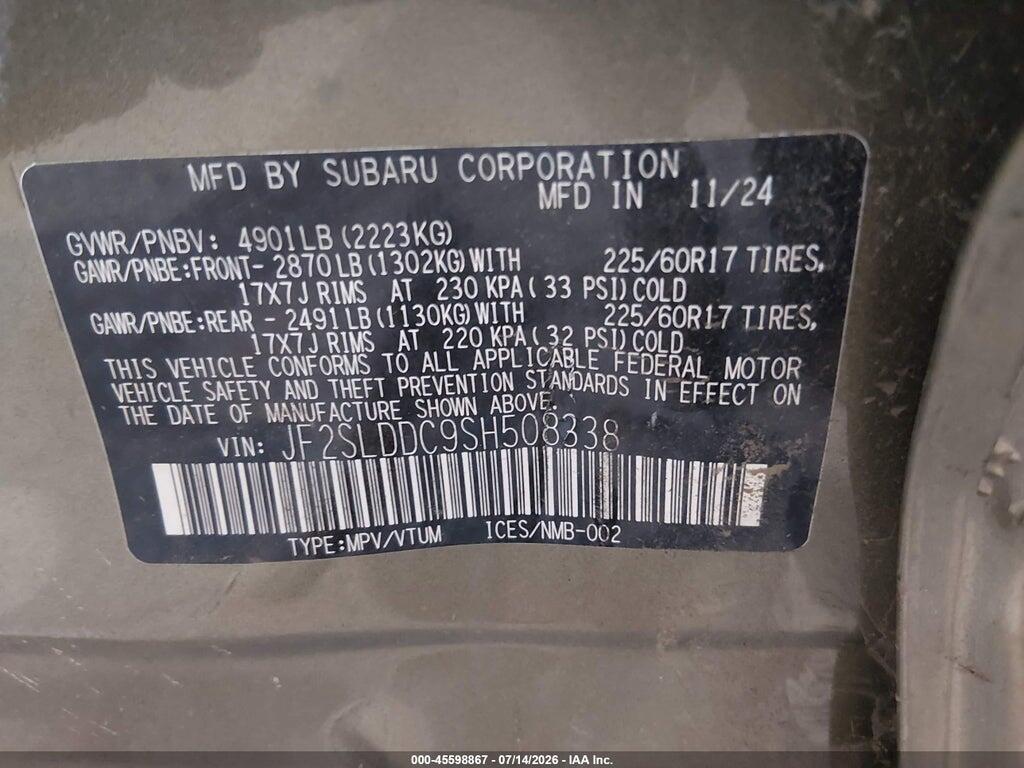 JF2SLDDC9SH508338 2025 SUBARU FORESTER photo no. 9