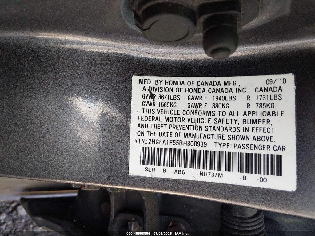 2HGFA1F55BH300939 2011 HONDA CIVIC photo no. 9