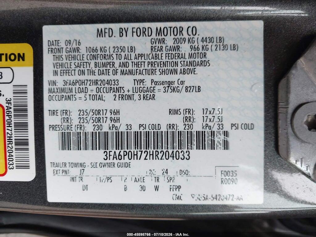 3FA6P0H72HR204033 2017 FORD FUSION photo no. 9