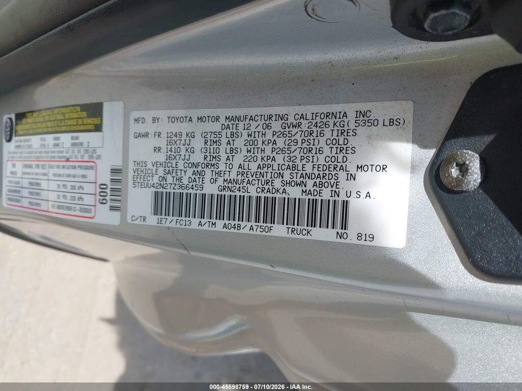 5TEUU42N27Z366459 2007 TOYOTA TACOMA photo no. 9