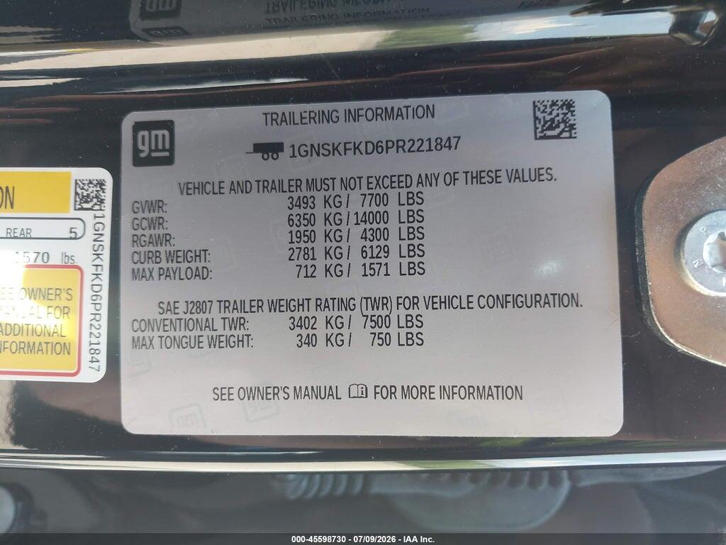 1GNSKFKD6PR221847 2023 CHEVROLET SUBURBAN photo no. 9