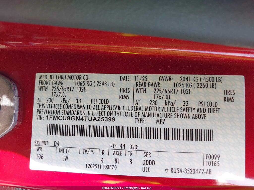 1FMCU9GN4TUA25399 2026 FORD ESCAPE photo no. 9
