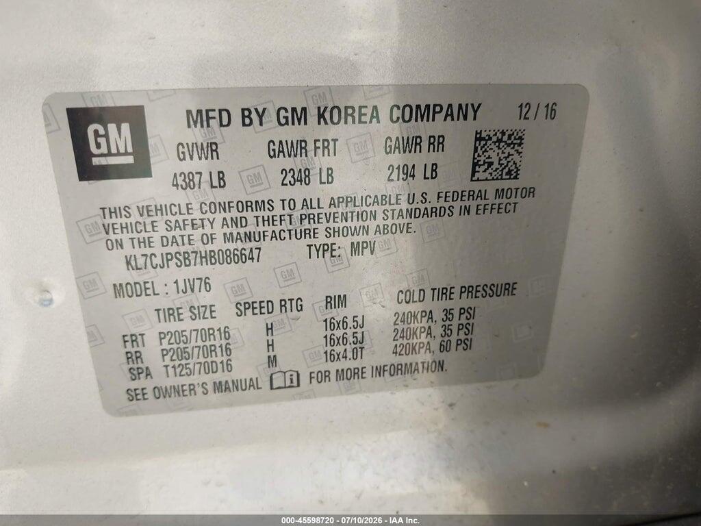 KL7CJPSB7HB086647 2017 CHEVROLET TRAX photo no. 9