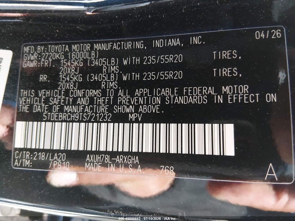 5TDEBRCH9TS721232 2026 TOYOTA HIGHLANDER photo no. 9