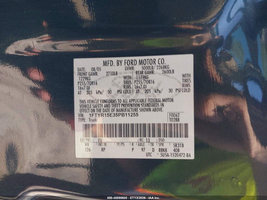 1FTYR15E35PB11255 2005 FORD RANGER photo no. 9