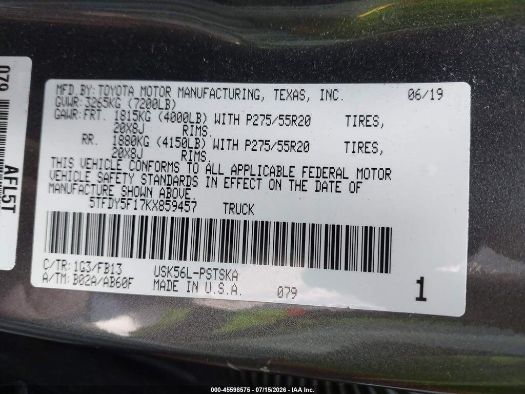 5TFDY5F17KX859457 2019 TOYOTA TUNDRA photo no. 9