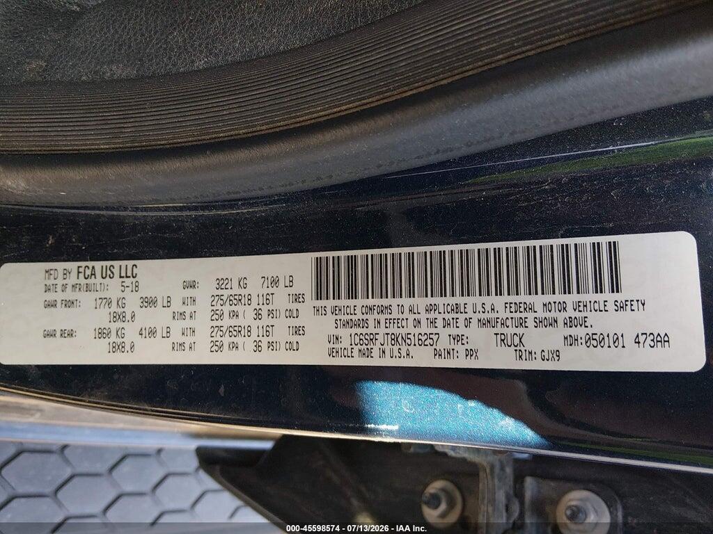 1C6SRFJT8KN516257 2019 RAM 1500 photo no. 9