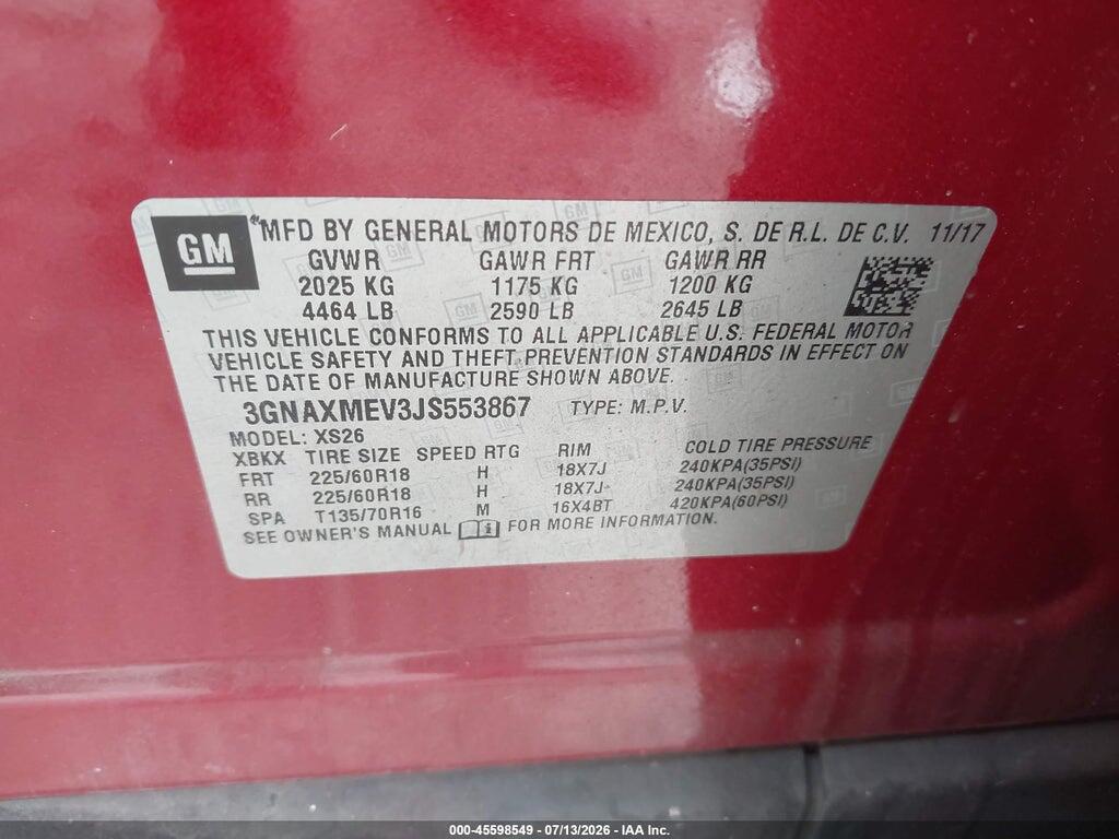 3GNAXMEV3JS553867 2018 CHEVROLET EQUINOX photo no. 9