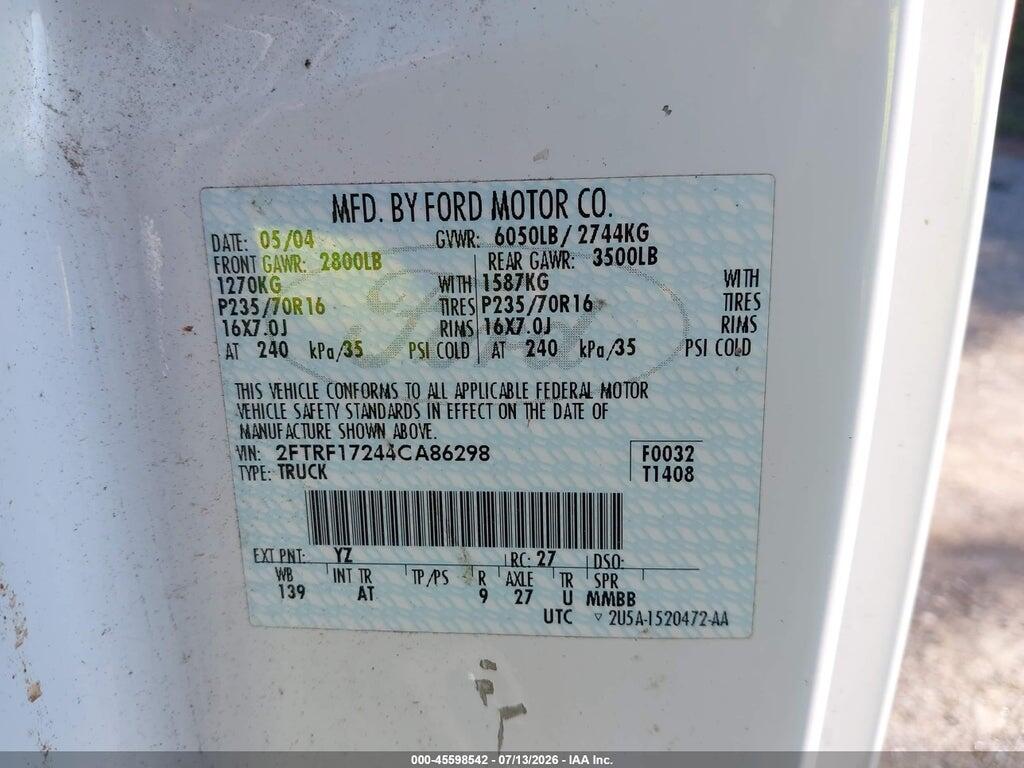 2FTRF17244CA86298 2004 FORD F-150 HERITAGE photo no. 9