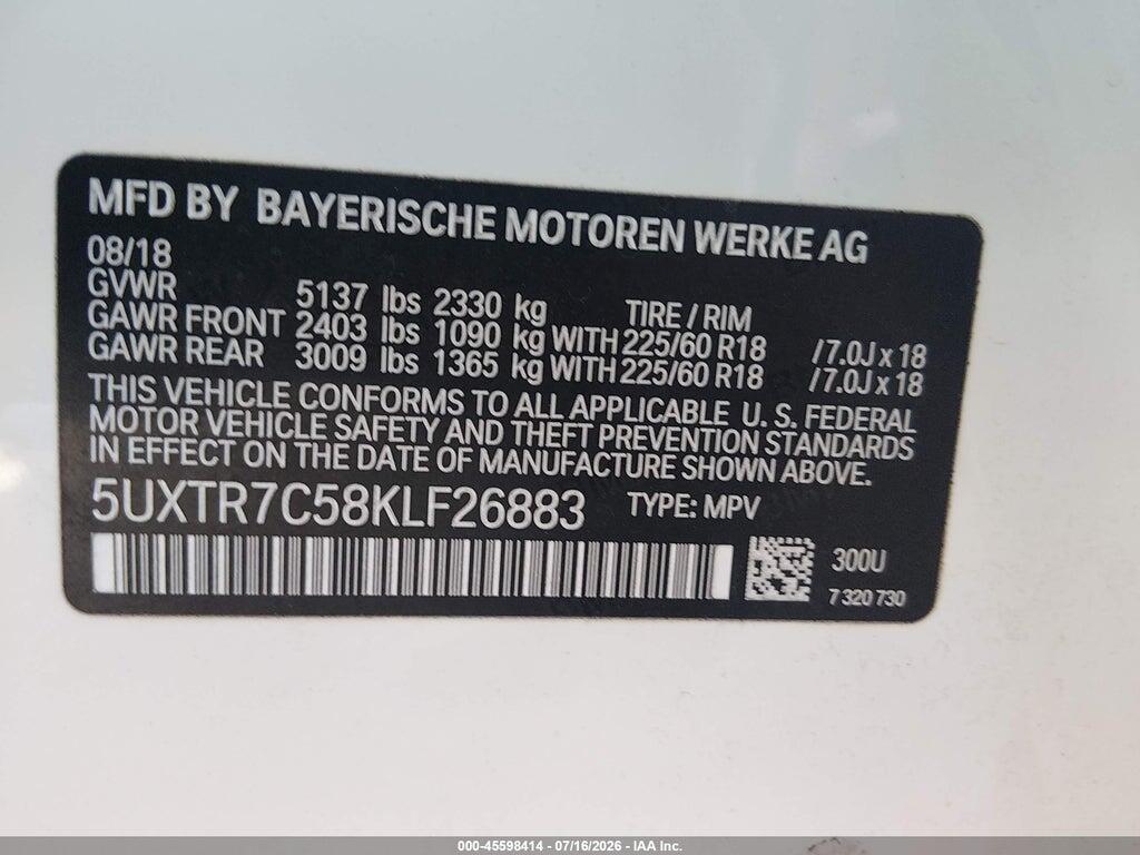 5UXTR7C58KLF26883 2019 BMW X3 photo no. 9