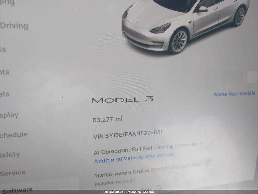 5YJ3E1EAXNF375831 2022 TESLA MODEL 3 photo no. 7