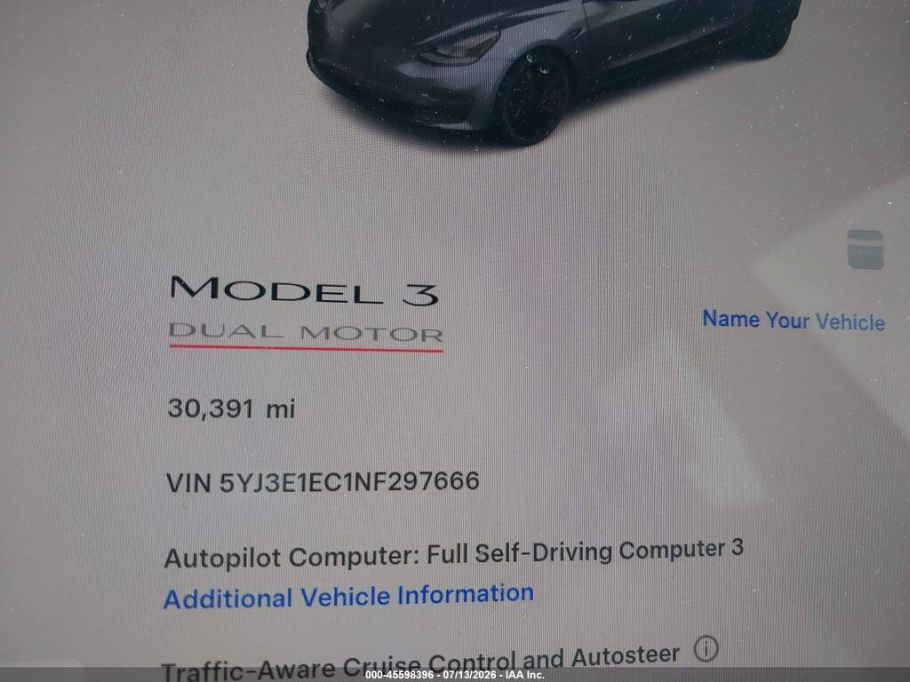5YJ3E1EC1NF297666 2022 TESLA MODEL 3 photo no. 7