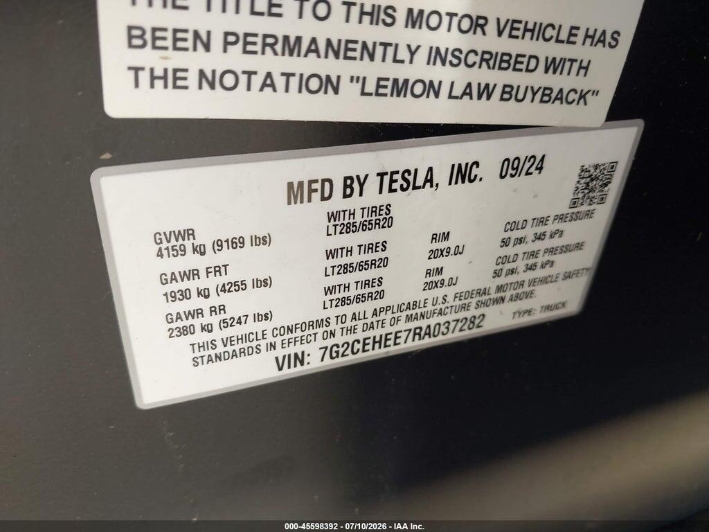 7G2CEHEE7RA037282 2024 TESLA CYBERTRUCK photo no. 9