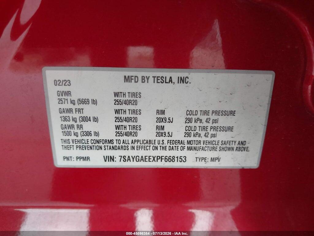 7SAYGAEEXPF668153 2023 TESLA MODEL Y photo no. 9