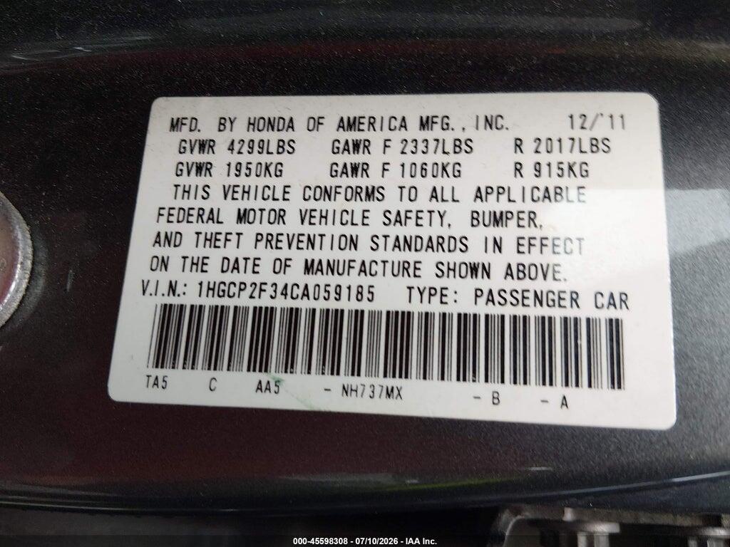 1HGCP2F34CA059185 2012 HONDA ACCORD SDN photo no. 9