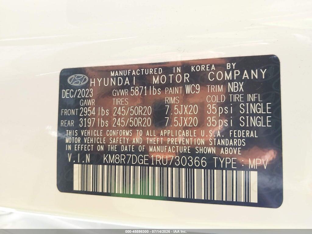 KM8R7DGE1RU730366 2024 HYUNDAI PALISADE photo no. 9