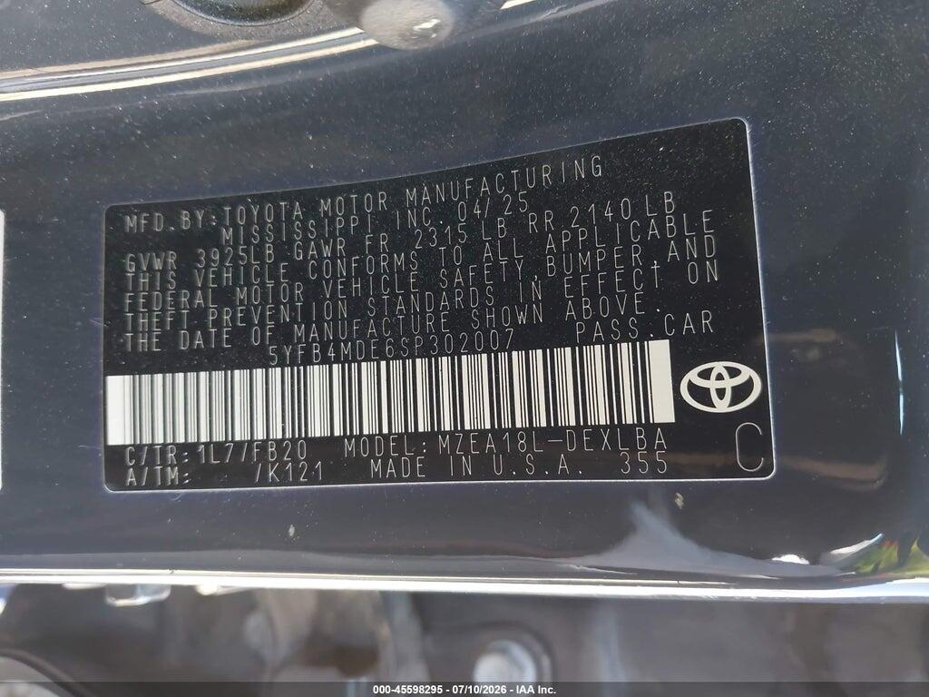 5YFB4MDE6SP302007 2025 TOYOTA COROLLA photo no. 9