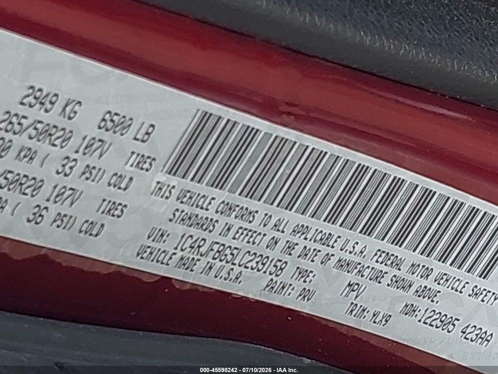 1C4RJFBG5LC239158 2020 JEEP GRAND CHEROKEE photo no. 9