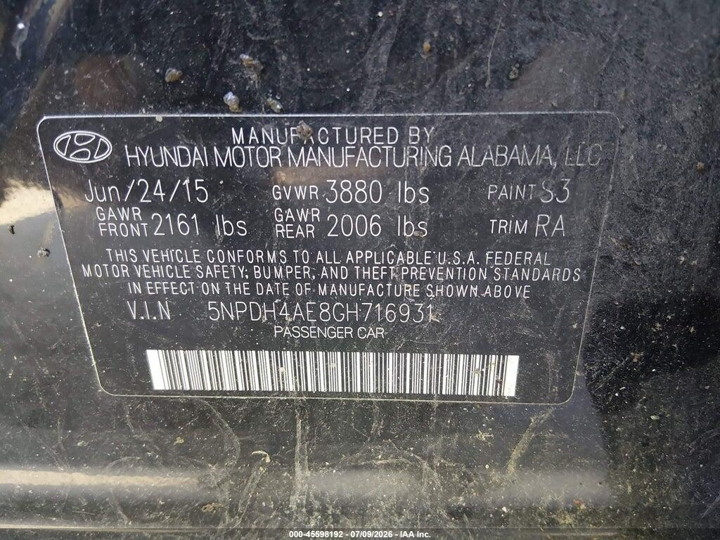 5NPDH4AE8GH716931 2016 HYUNDAI ELANTRA photo no. 9