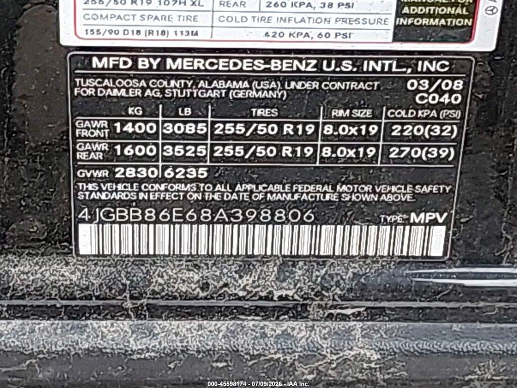 4JGBB86E68A398806 2008 MERCEDES-BENZ M-CLASS photo no. 9