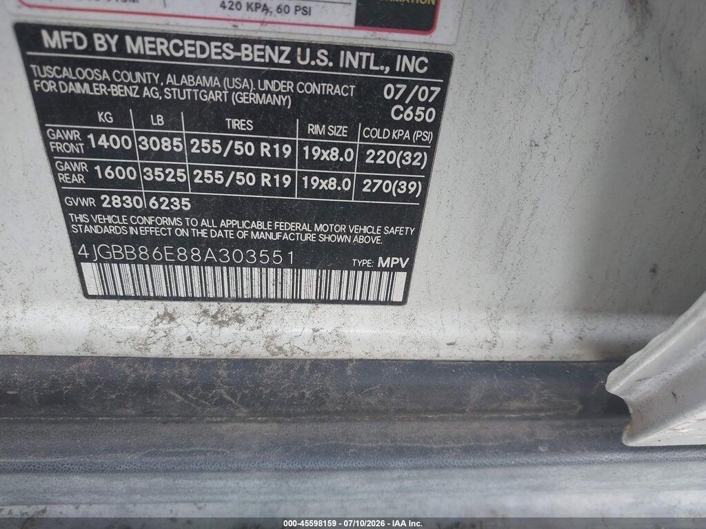 4JGBB86E88A303551 2008 MERCEDES-BENZ M-CLASS photo no. 9