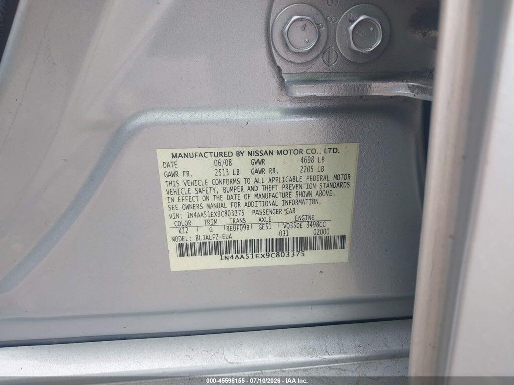 1N4AA51EX9C803375 2009 NISSAN MAXIMA photo no. 9