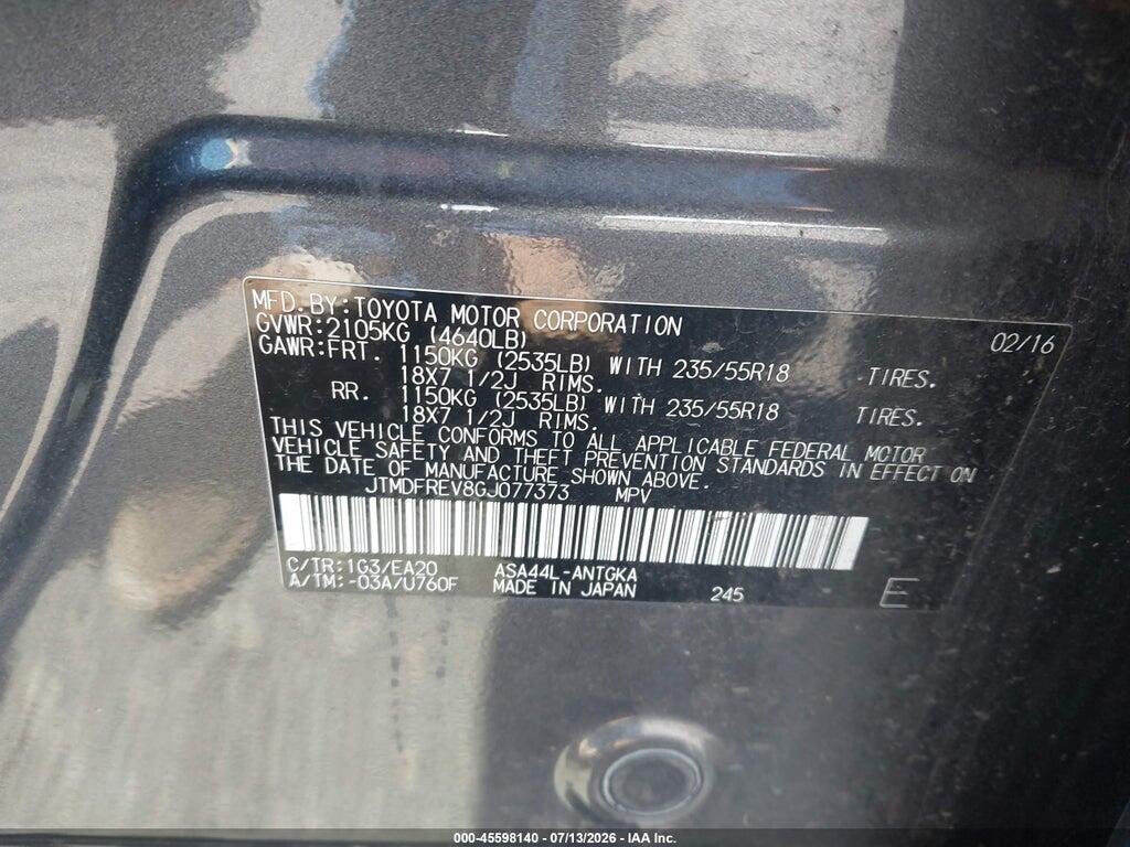 JTMDFREV8GJ077373 2016 TOYOTA RAV4 photo no. 9