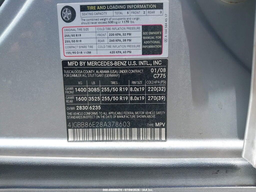 4JGBB86E28A378603 2008 MERCEDES-BENZ M-CLASS photo no. 9