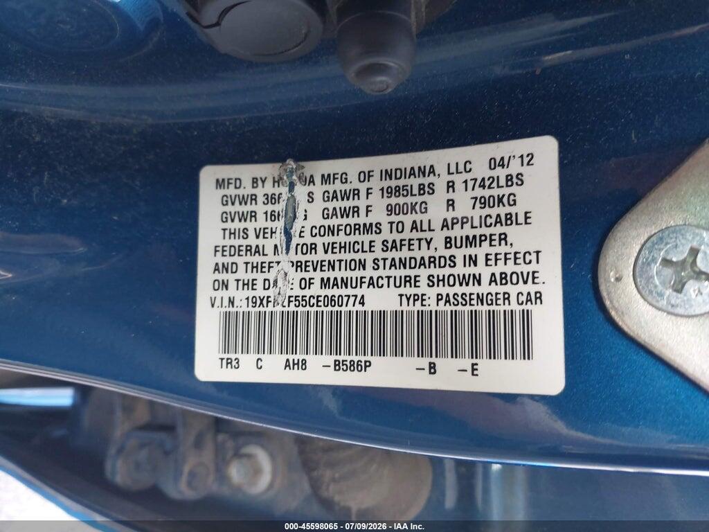 19XFB2F55CE060774 2012 HONDA CIVIC photo no. 9