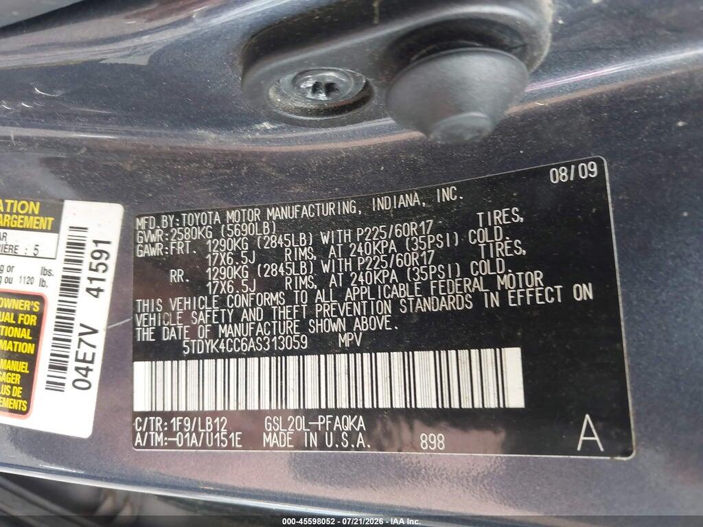 5TDYK4CC6AS313059 2010 TOYOTA SIENNA photo no. 9