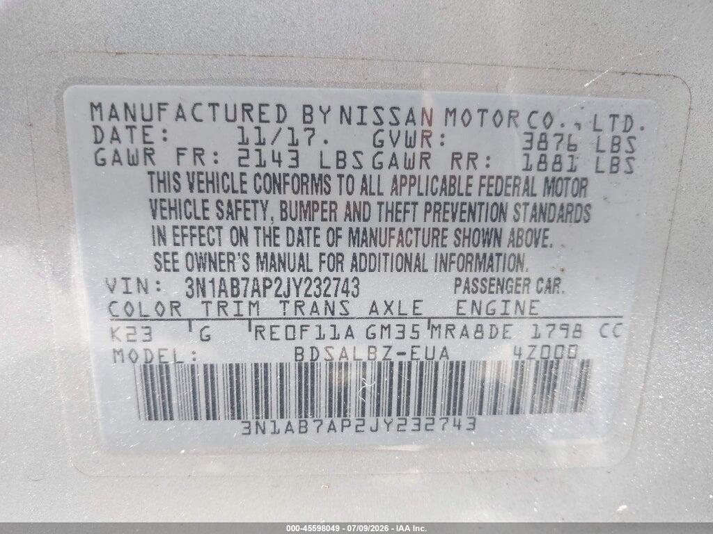 3N1AB7AP2JY232743 2018 NISSAN SENTRA photo no. 9