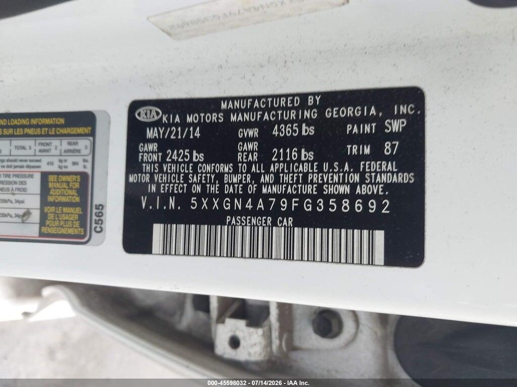 5XXGN4A79FG358692 2015 KIA OPTIMA photo no. 9