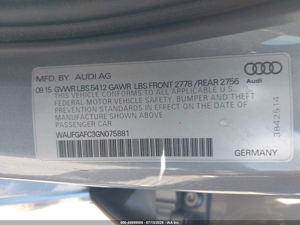 WAUFGAFC3GN075881 2016 AUDI A6 photo no. 9